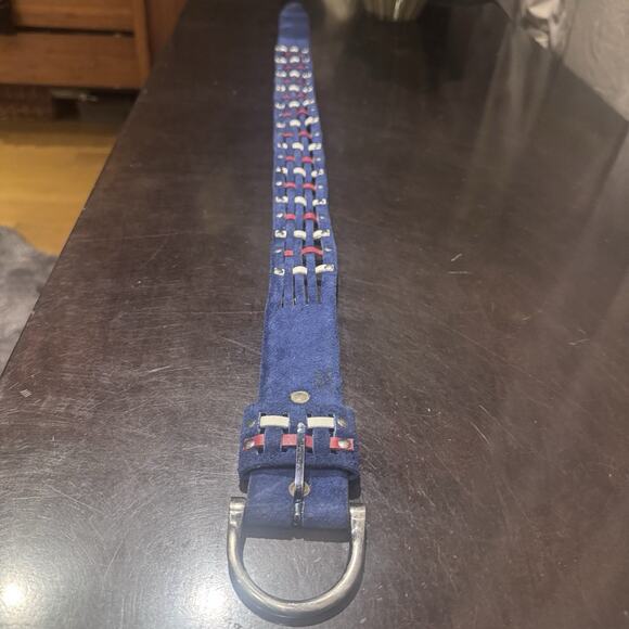 Vera Neumann 60s 70s Red White And Blue Woven Studded Suede Mod Belt M 29-33”